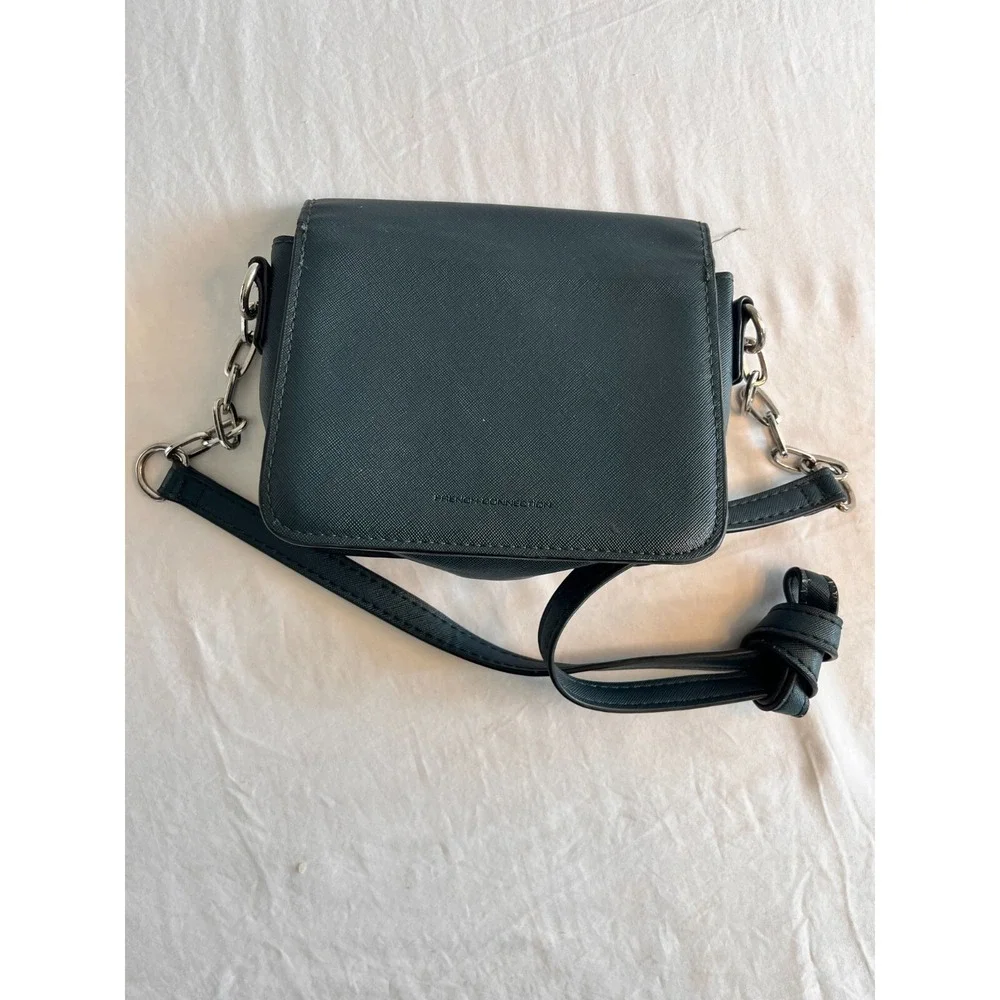 French Connection Chain‎ Zip Shoulder Bag Clutch Navy Blue Cross Body Handbag